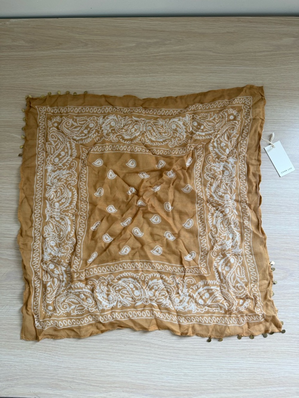 NEW NWT chan luu printed bandana with gold coins tan brown new york stagecoach